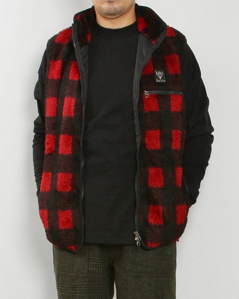 South2 West8】BAFFALO PLAID FAUX BOA PIPING VEST | EDISTORIAL STORE