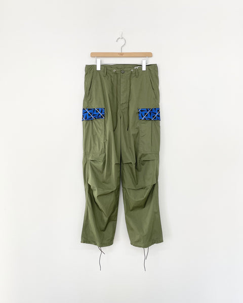 [MASH UP] SILK FLAP MILITARY CARGO PANTS | BLUE