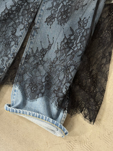 【BEAMS HEART】SATIN × LACE SKIRT | GRAY / PINK