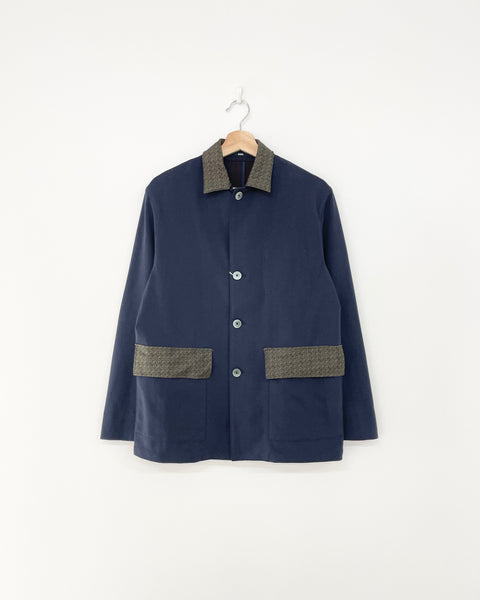 【MASH UP】SILK FLAP CUTSEW BLOUSON | NAVY