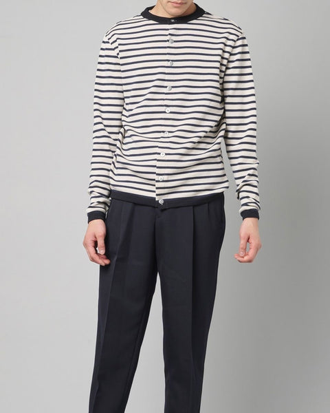 S.N.S. HERNING BORDER RIB CARDIGAN WHITE