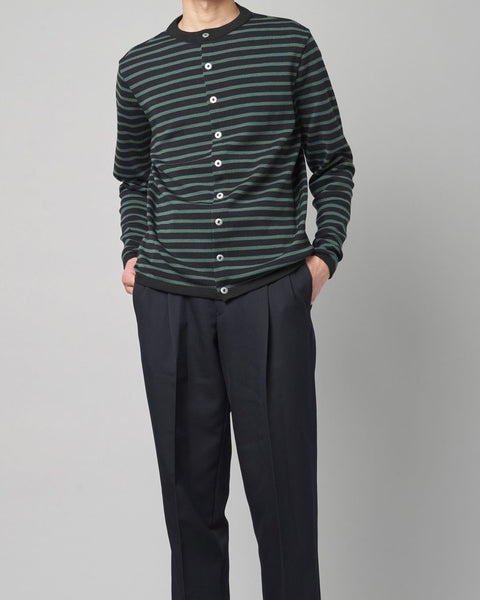 S.N.S. HERNING BORDER RIB CARDIGAN GREEN