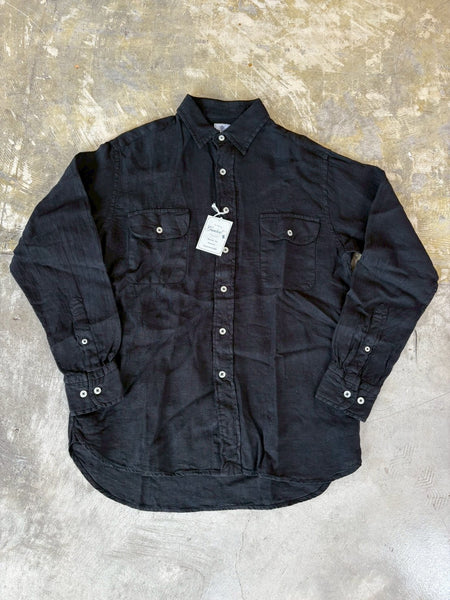【GAMBERT】LINEN W-POCKET SHIRT | BLACK / WHITE