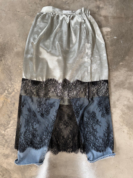 【BEAMS HEART】SATIN × LACE SKIRT | GRAY / PINK