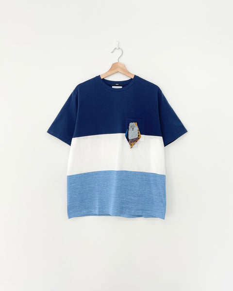 【MASH UP】MEDAL ATTACHED WIDE BORDER TEE | BLUE