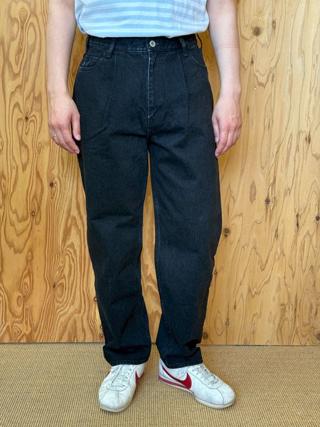 【EVCON】5POCKET TUCK WIDE DENIM PANTS | BLACK