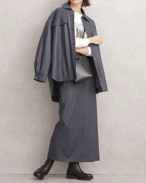 NANO universe FAUX LEATHER SUSPENDER SKIRT