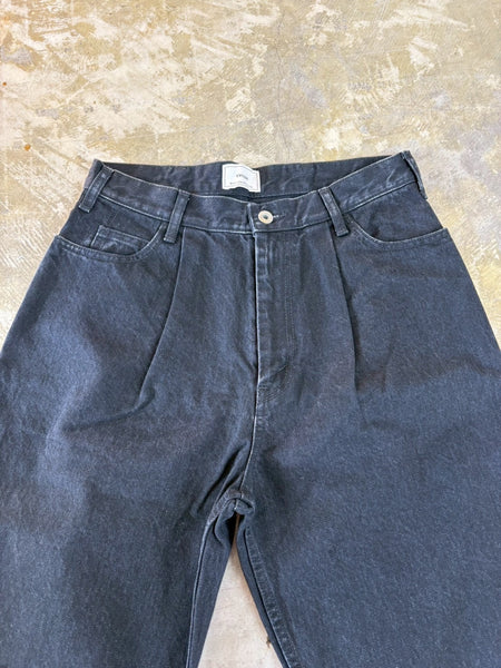 【EVCON】5POCKET TUCK WIDE DENIM PANTS | BLACK