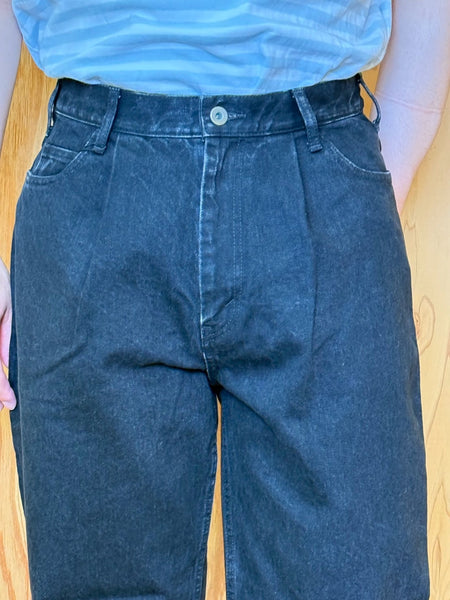 【EVCON】5POCKET TUCK WIDE DENIM PANTS | BLACK