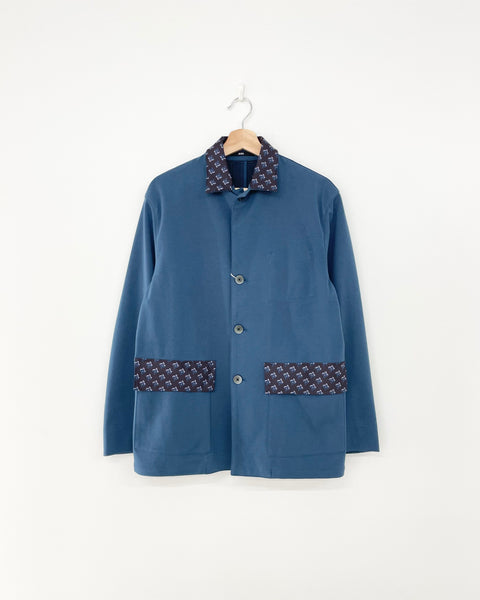 【MASH UP】SILK FLAP CUTSEW BLOUSON | BLUE