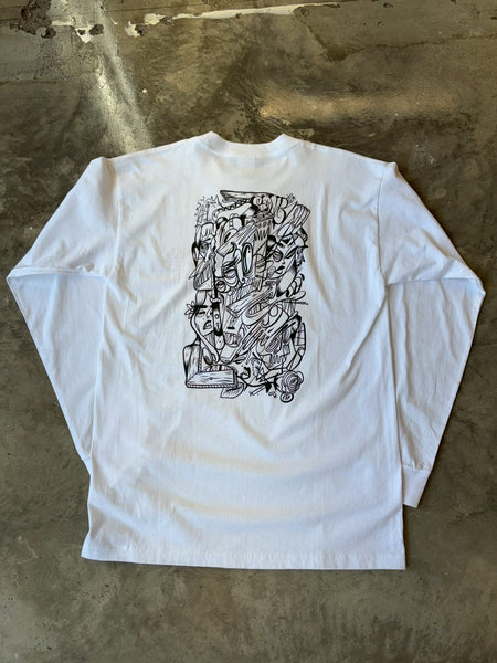 [MASH UP] EMBROIDERY BACK PRINT L/S TEE | WHITE