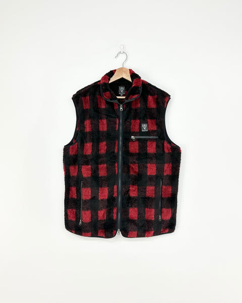 South2 West8 BAFFALO PLAID FAUX BOA PIPING VEST RED