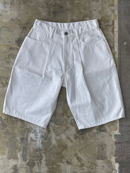 【SEASAW71】PLEATS DENIM SHORTS | WHITE