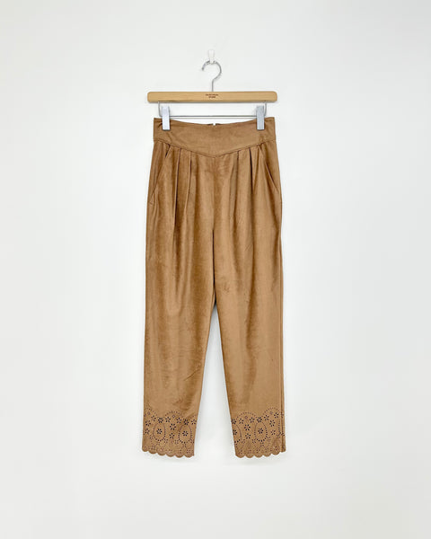 Limitless Luxury FAUX SUEDE OPEN WORK PANTS BROWN