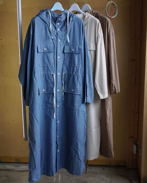 【ENGINEERED GARMENTS】LONG HOODED ONEPIECE | BLUE | BEIGE | IVORY