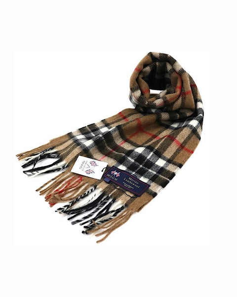 MOON WOOL CHECK MUFFLER CAMEL THOMPSON