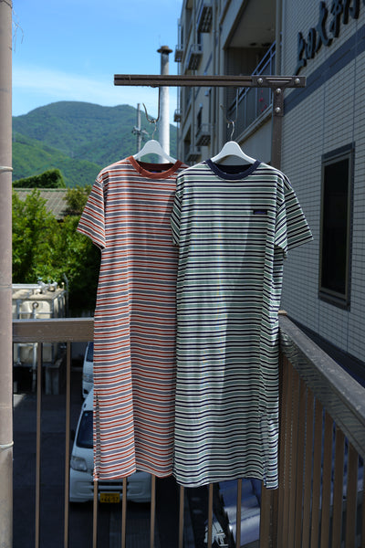 【THOUSAND MILE】MULTI STRIPED T-SHIRT DRESS | GREEN | ORANGE