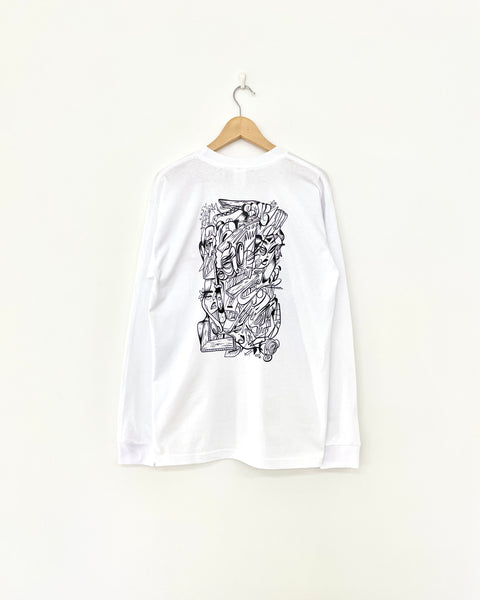 【MASH UP】EMBROIDERY BACK PRINT L/S TEE | WHITE